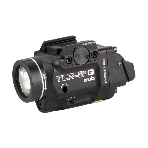 Picture of Streamlight Streamlight TLR-8 G Sub  White LED with Green Laser  For 1913 Short Models  500 Lumens  Anodized Finish  Black  Includes (1) CR123a Battery  Low and High Switches 69438