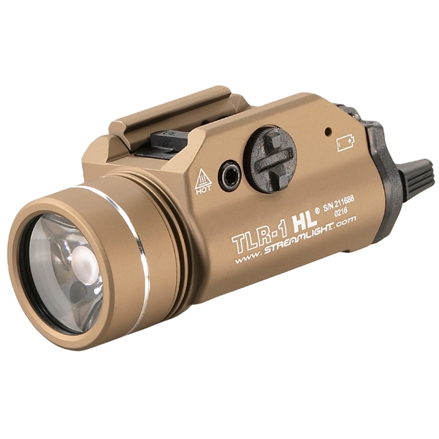 Picture of Streamlight TLR-1 HL  High Lumen Rail Mounted Tactical Light  Pistol and Picatinny  Flat Dark Earth  C4 LED 1000 Lumens With Strobe  2x CR123 Batteries 69266